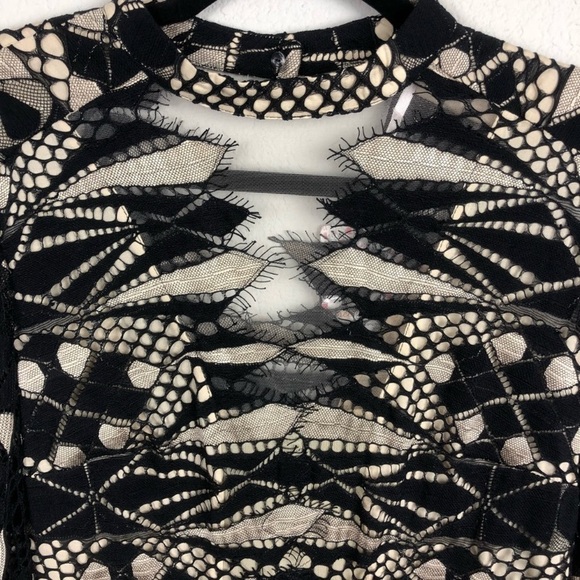 Free People Black Art Deco Lace Mini Dress - Picture 3 of 15